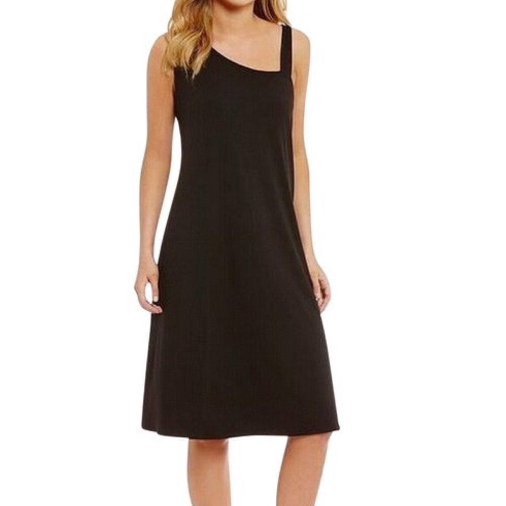 Eileen Fisher Black Jersey Knee Length One Shoulder Dress